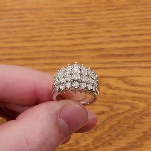 1/2 Carat Diamond Ring- Sterling Silver Band Pyramid Style Ring